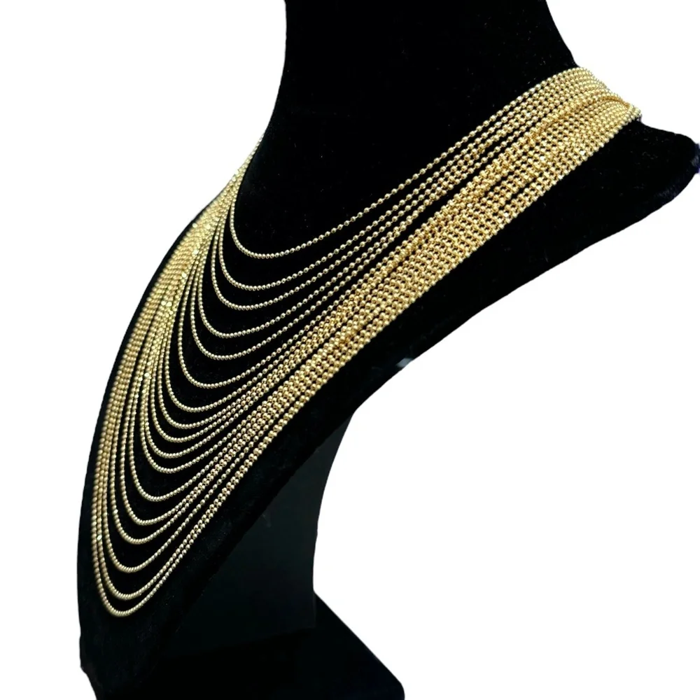 VINTAGE JOAN RIVERS 16 CHAIN SHINY GOLD TONE BALL CHAIN BEADED NECKLACE